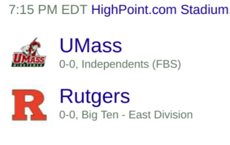 UMASS at Rutgers Week 1 College football Pick